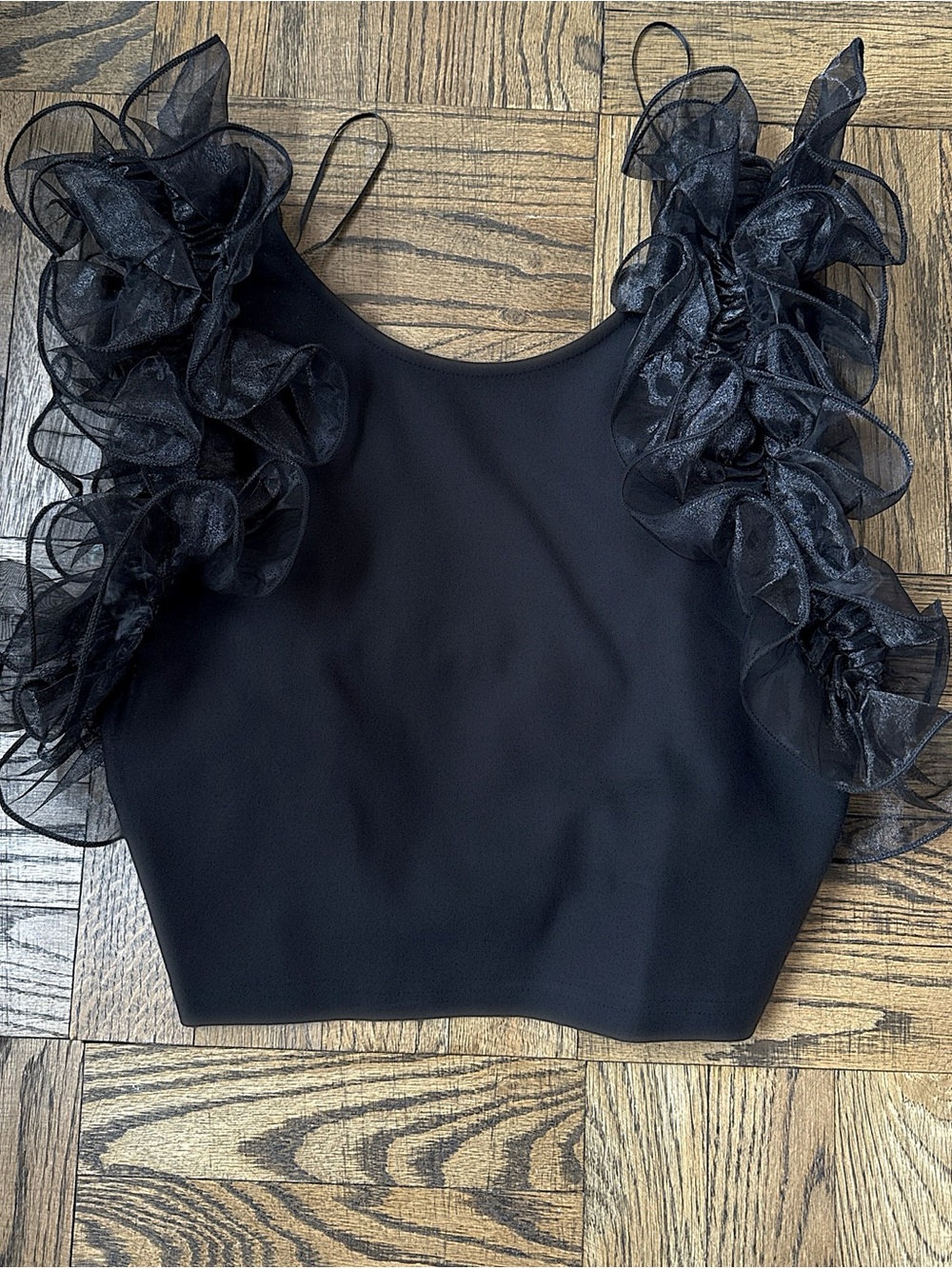 Black Ruffle-Trim Cropped Camisole